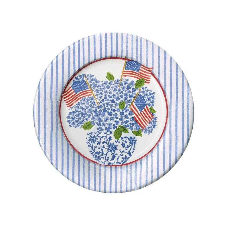 Caspari Flags And Hydrangeas Paper Salad & Dessert Plates - 8 Per Package