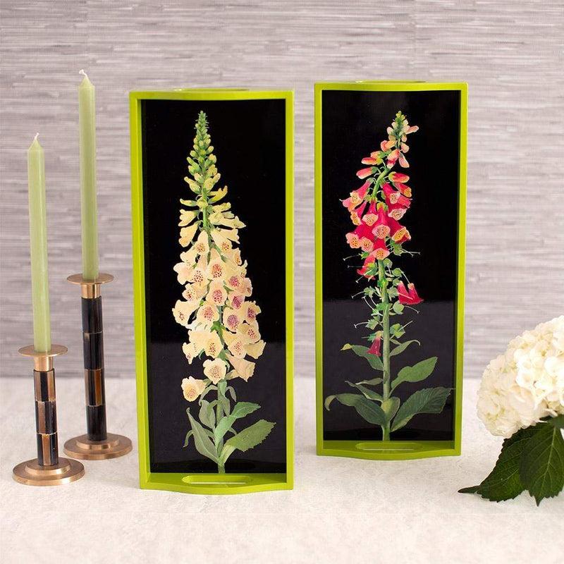 Caspari Foxglove Lacquer Bar Tray In Fuchsia & Black - 1 Each