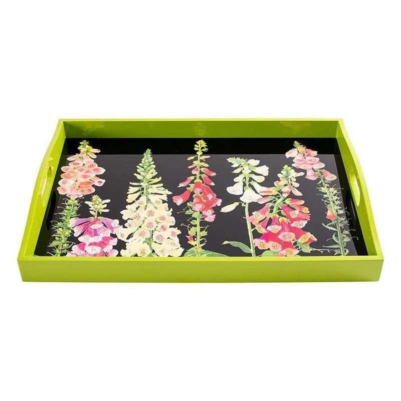 Caspari Foxglove Lacquer Large Rectangle Tray In Multi-Black - 1 Each