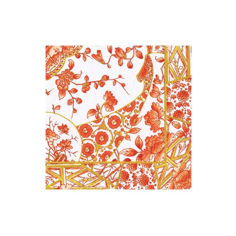 caspari Gilded Porcelain Coral Boxed Cocktail Napkins - 40 Per Box