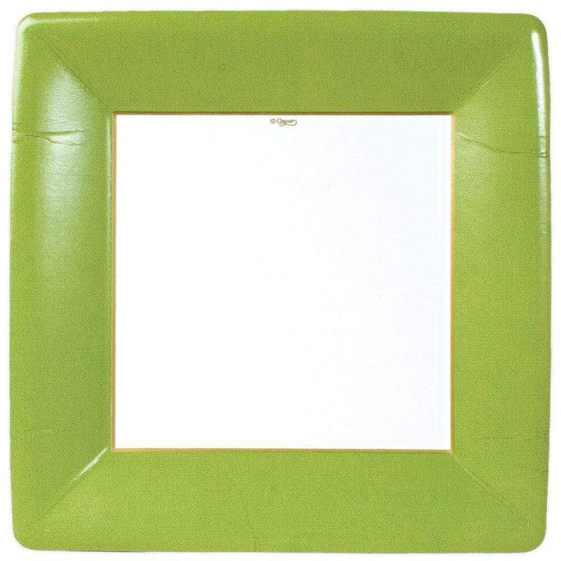 Caspari Grosgrain Square Paper Dinner Plates In Moss Green - 8 Per Package
