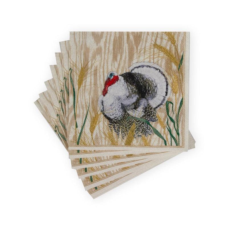 Caspari Homestead Turkey Taupe Cocktail Napkins - 20 Per Package