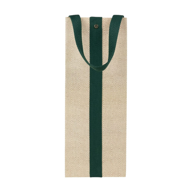 Caspari Jute And Twill Natural & Hunter Wine & Bottle Gift Bags - One Gift Bag Included