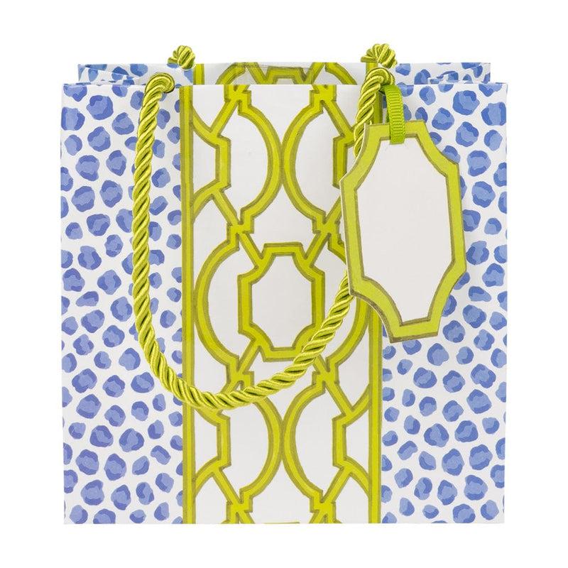 Caspari Knots And Spots Blue & Green Small Square Gift Bags - One Gift Bag Included