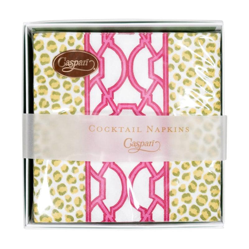 Caspari Knots And Spots Green & Fuchsia Boxed Cocktail Napkins - 40 Per Box