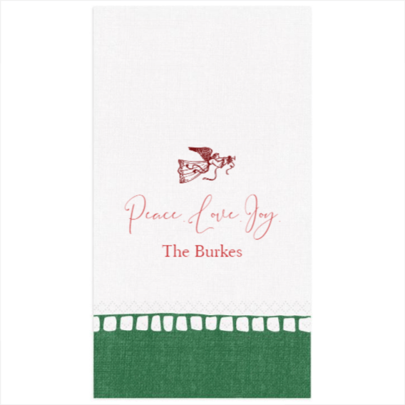 Caspari Linen Border Emerald Personalized Guest Towel Napkins