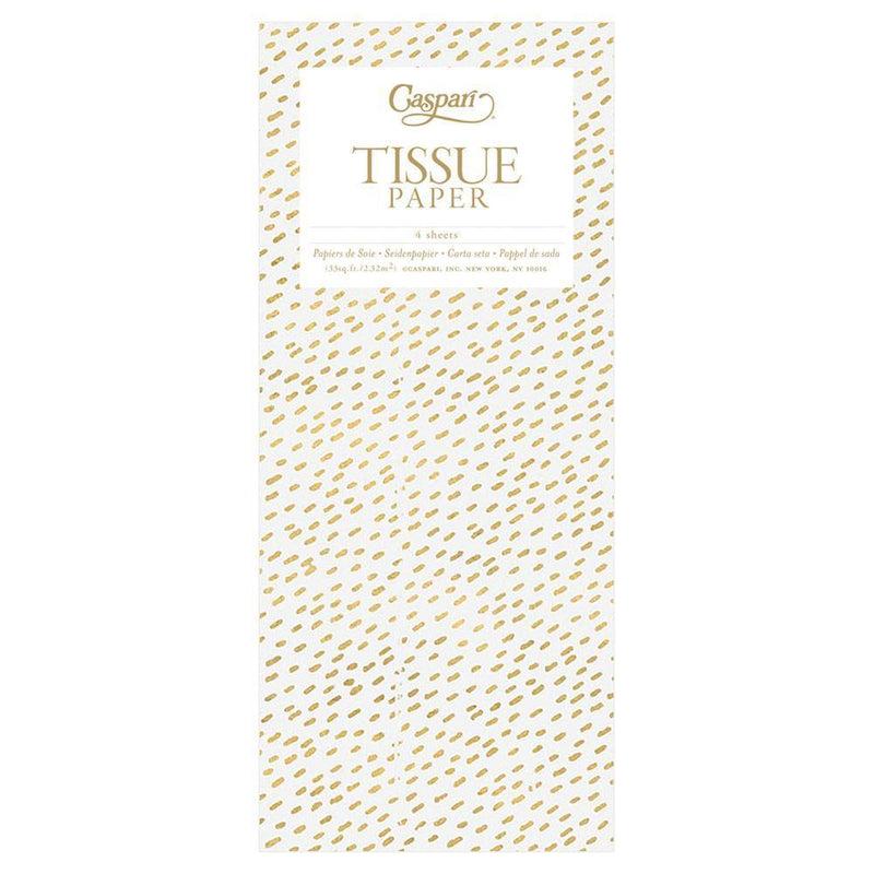 Caspari Little Dash Tissue Paper In White & Gold - 4 Sheets Included