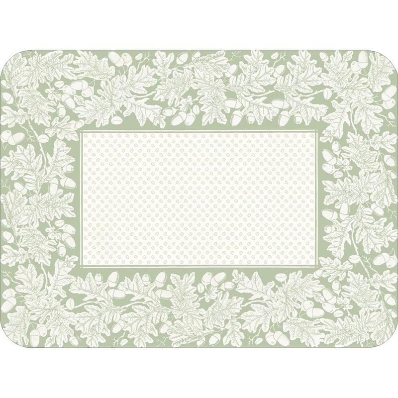 Caspari Oak Leaves & Acorns Rectangle Paper Placemats In Sage Green & Ivory - 12 Per Package