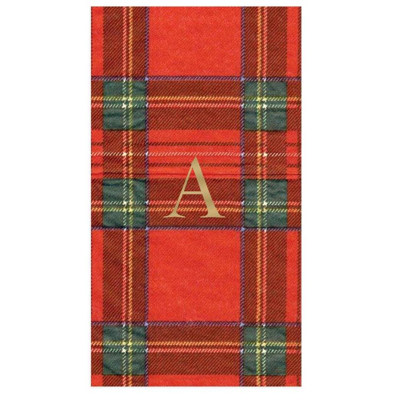 Caspari Personalized Single Initial Royal Plaid Guest Towel Napkins