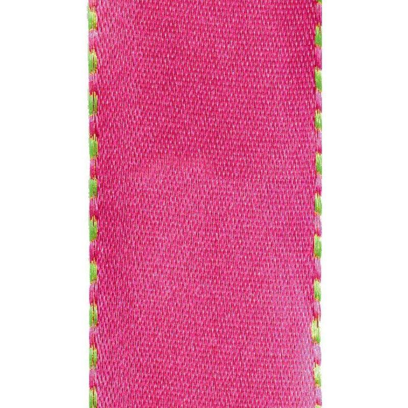 Caspari Pink & Green Reversible Satin Wired Ribbon - 10 Yard Spool