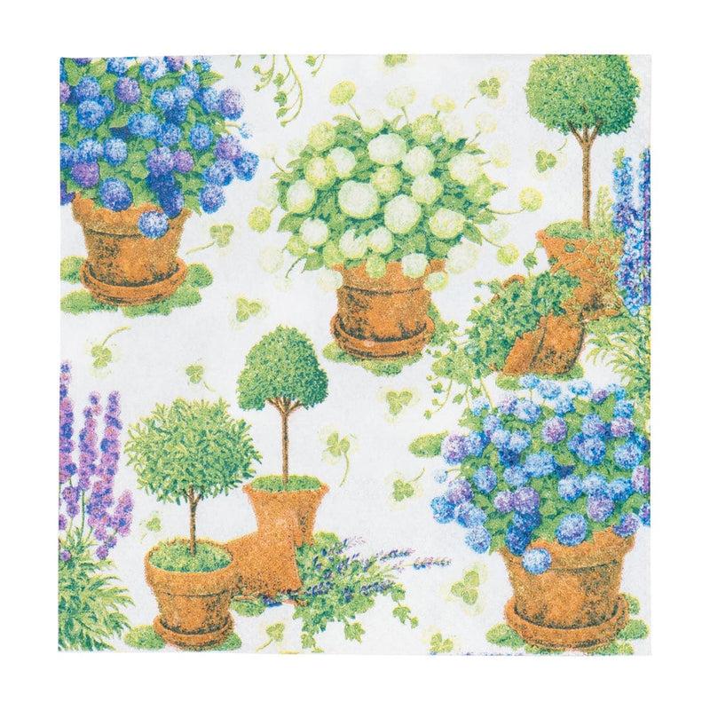 Caspari Potted Hydrangeas Cocktail Napkins - 20 Per Package