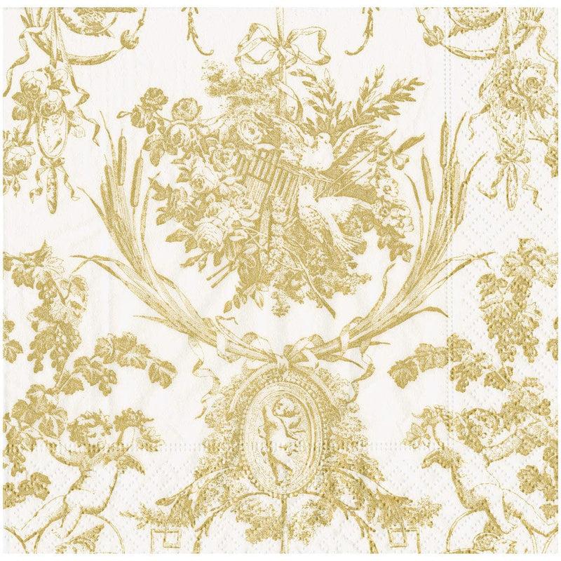Caspari Romantic Toile Gold Dinner Napkins - 20 Per Package