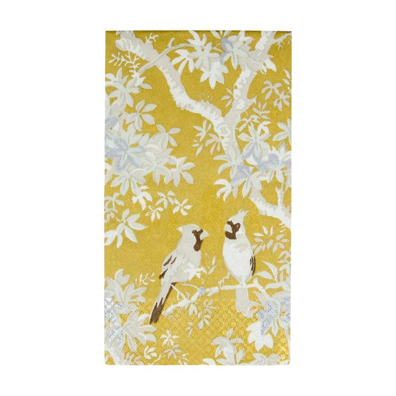 caspari Scenic Songbirds Gold/Ivory Guest Towel Napkins - 15 Per Package