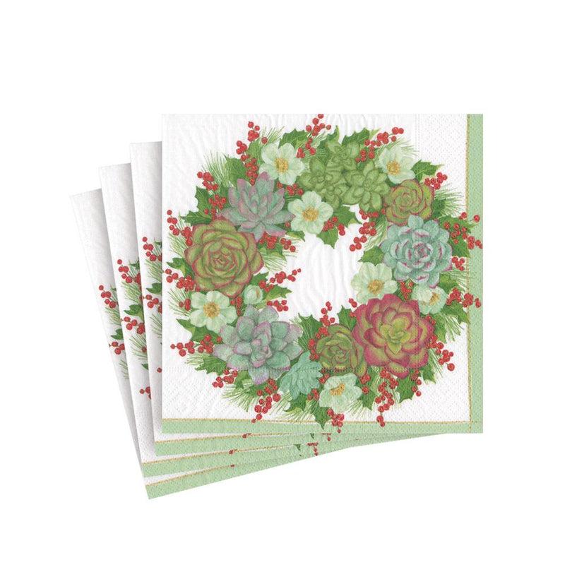Caspari Succulent Wreath Paper Cocktail Napkins - 20 Per Package