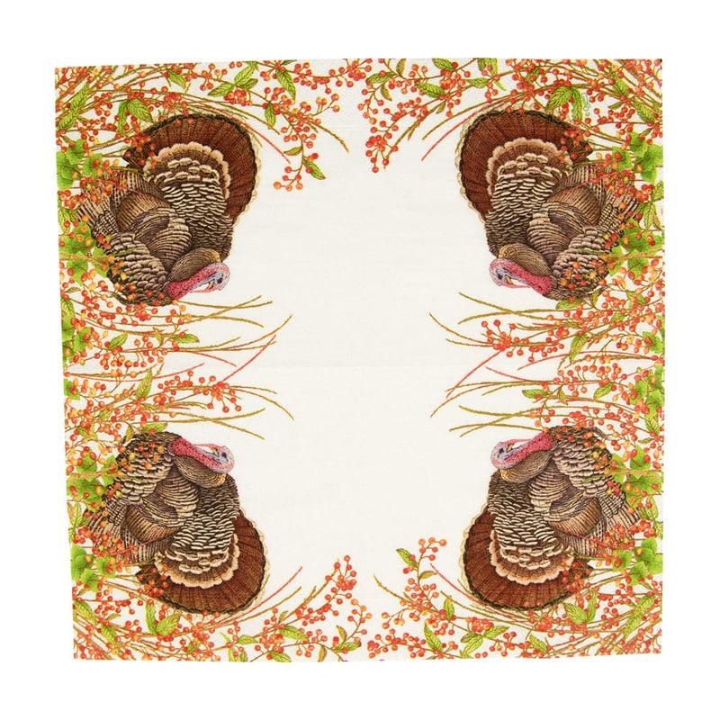 Caspari Turkey And Berries Cocktail Napkins - 20 Per Package
