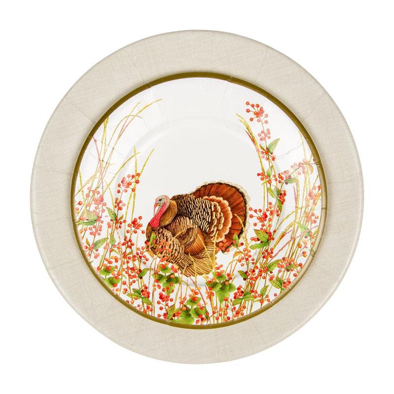 Caspari Turkey And Berries Paper Salad & Dessert Plates - 8 Per Package