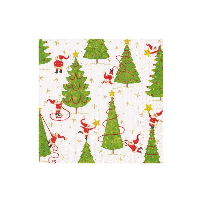 Caspari Twirling Santas Boxed Cocktail Napkins - 40 Per Box