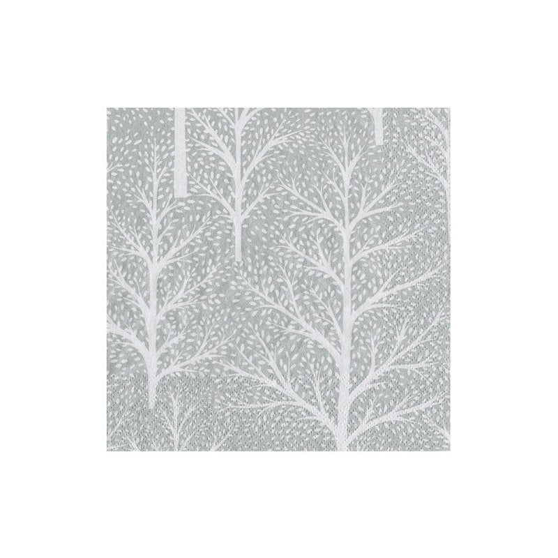 Caspari Winter Trees Silver & White Boxed Cocktail Napkins - 40 Per Box