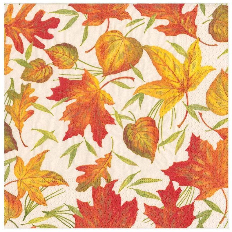 Caspari Woodland Leaves Paper Dinner Napkins In Ivory - 20 Per Package