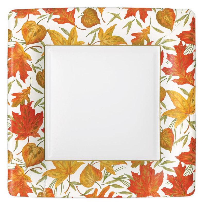 caspari Woodland Leaves Square Paper Dinner Plates in Ivory - 8 Per Package